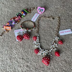 Betsey Johnson Lot Strawberry Set Pool Ring and Halloween Candy Bracelet